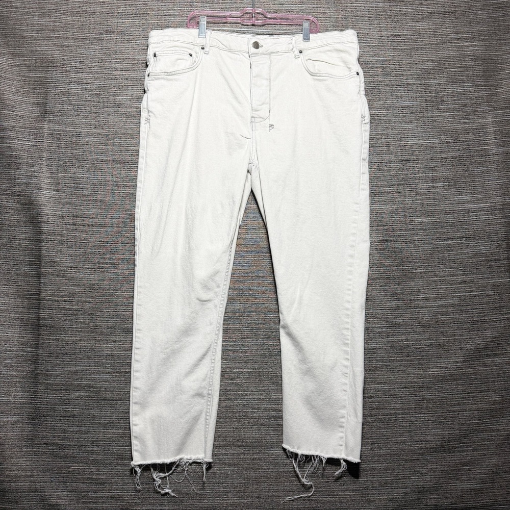 Ksubi Jeans Mens 38x25 White Chitch Raw Hem Button Fly MPS23DJ025 Distressed